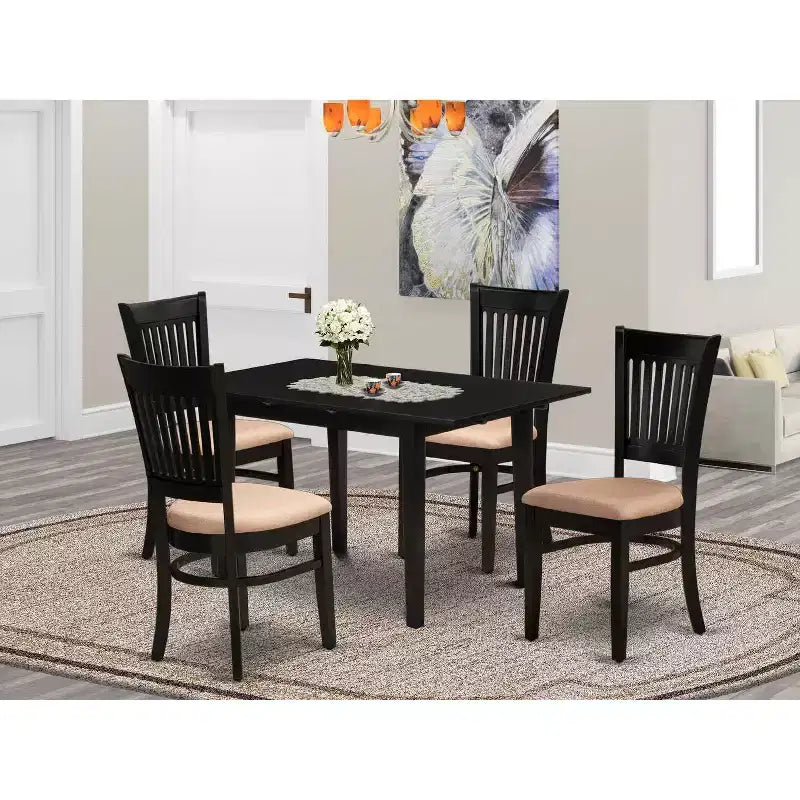 Set da pranzo rettangolare a 5 pezzi con piano in legno massello finitura nera (4 posti)