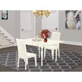 Set tavolo da pranzo 3 pezzi con piano a ribalta, piano in legno massello bianco lino, 2 posti a sedere