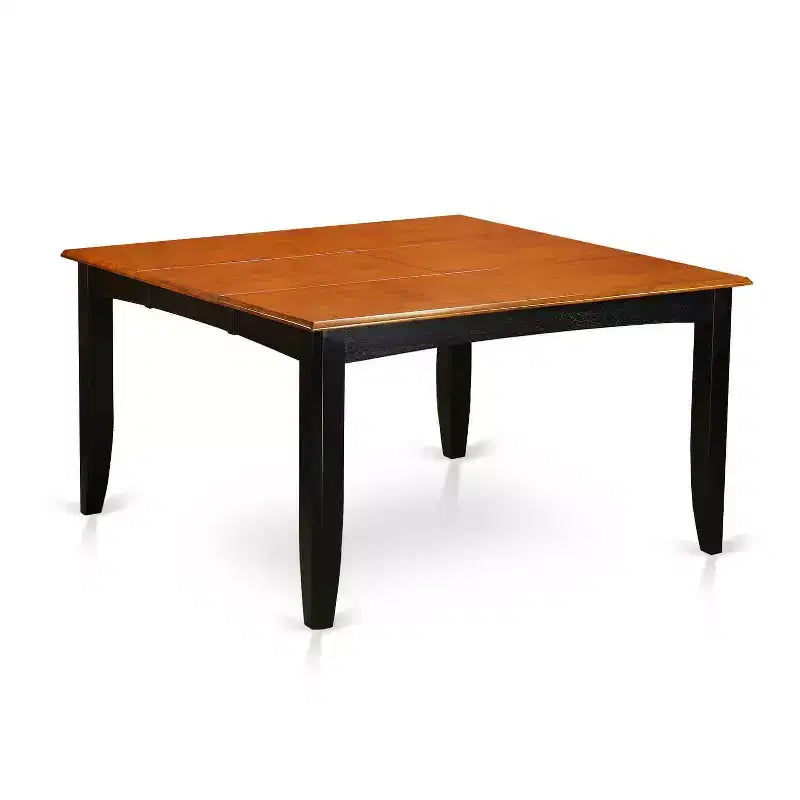 Set da pranzo quadrato 7 pezzi, piano in legno massello nero e ciliegio, 6 posti a sedere