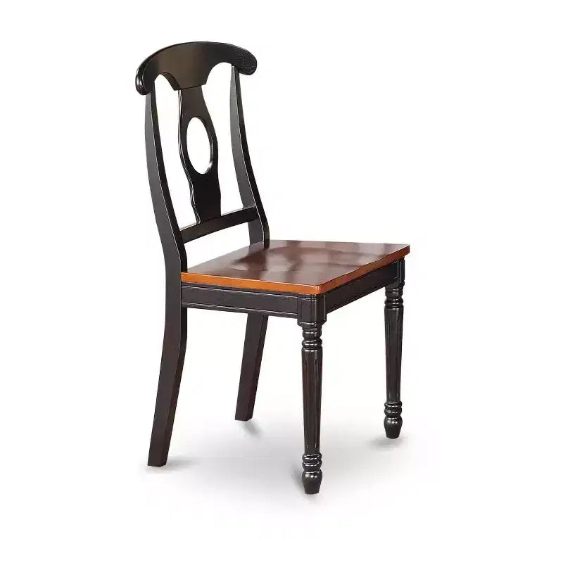 Set da pranzo quadrato 7 pezzi, piano in legno massello nero e ciliegio, 6 posti a sedere