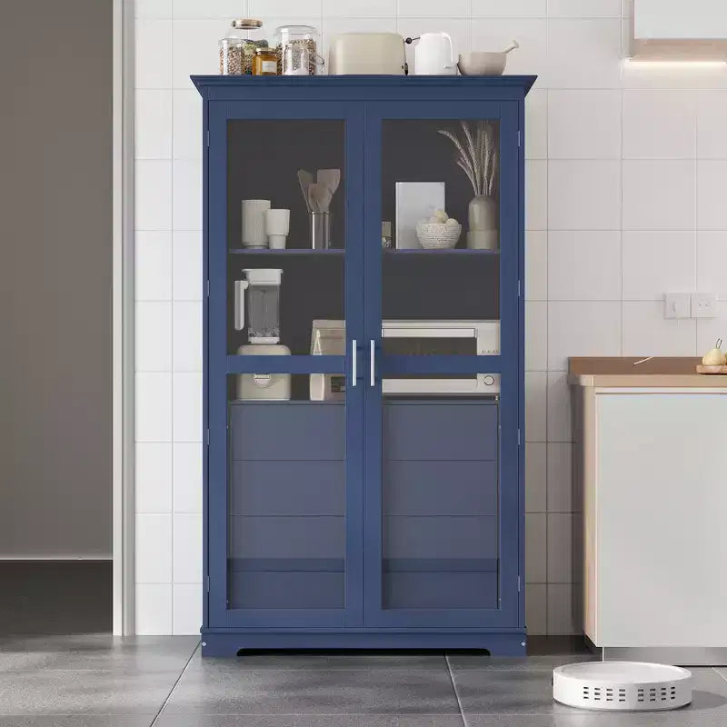 Mobile dispensa da cucina autoportante con ante in vetro e 4 cassetti, 113,5x51x190,5 cm
