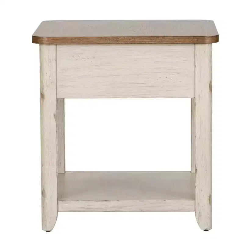 Tavolino da Divano con Cesto e Cassetto, Bianco Antico e Piano Color Castagna