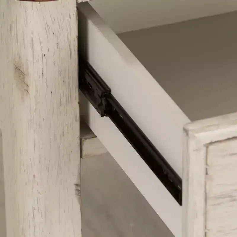 Tavolino da Divano con Cesto e Cassetto, Bianco Antico e Piano Color Castagna