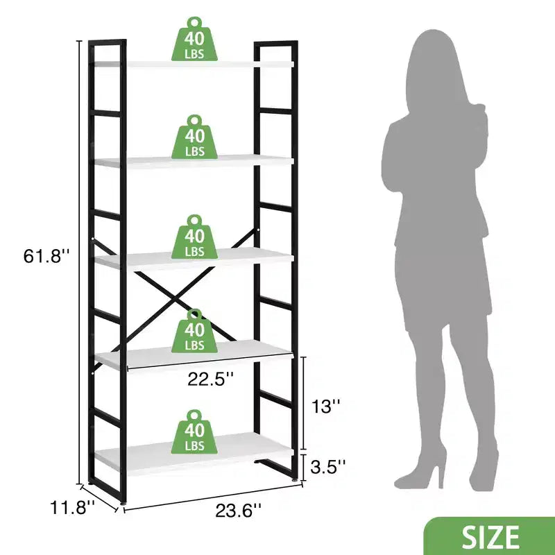 Celebalcony 62.2 H x 23.6 W Scaffale a 5 ripiani, libreria alta in legno con struttura in metallo, moderno porta libri, scaffali portaoggetti per ufficio domestico