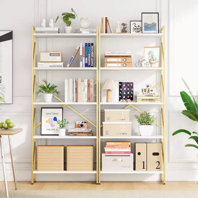 Celebalcony 62.2 H x 23.6 W Scaffale a 5 ripiani, libreria alta in legno con struttura in metallo, moderno porta libri, scaffali portaoggetti per ufficio domestico