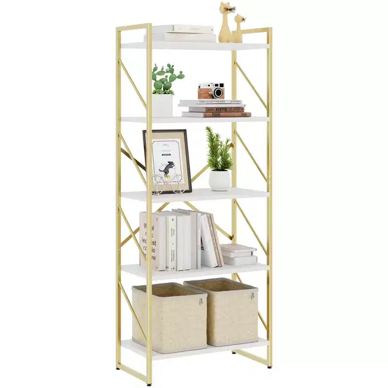 Celebalcony 62.2 H x 23.6 W Scaffale a 5 ripiani, libreria alta in legno con struttura in metallo, moderno porta libri, scaffali portaoggetti per ufficio domestico