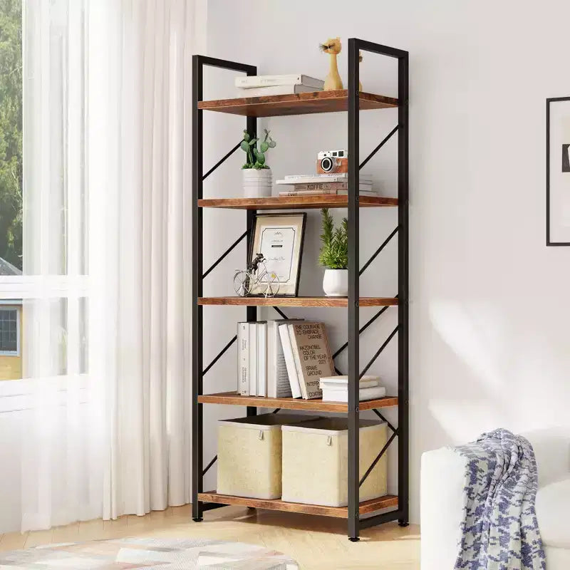 Celebalcony 62.2 H x 23.6 W Scaffale a 5 ripiani, libreria alta in legno con struttura in metallo, moderno porta libri, scaffali portaoggetti per ufficio domestico