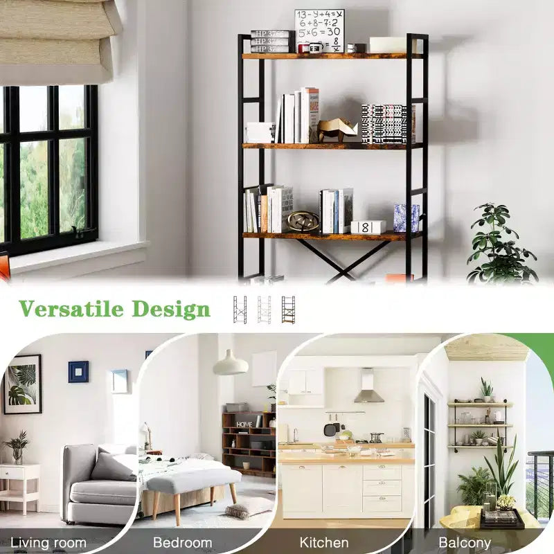 Celebalcony 62.2 H x 23.6 W Scaffale a 5 ripiani, libreria alta in legno con struttura in metallo, moderno porta libri, scaffali portaoggetti per ufficio domestico