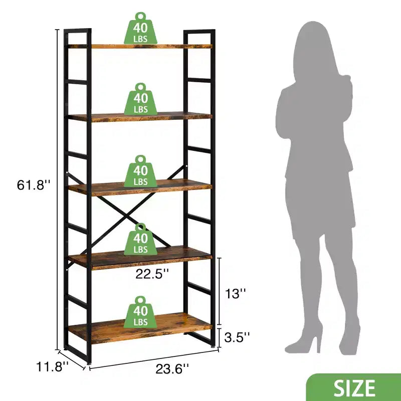Celebalcony 62.2 H x 23.6 W Scaffale a 5 ripiani, libreria alta in legno con struttura in metallo, moderno porta libri, scaffali portaoggetti per ufficio domestico