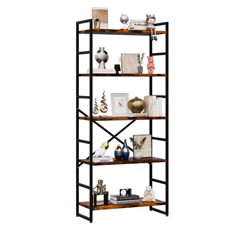 Celebalcony 62.2 H x 23.6 W Scaffale a 5 ripiani, libreria alta in legno con struttura in metallo, moderno porta libri, scaffali portaoggetti per ufficio domestico