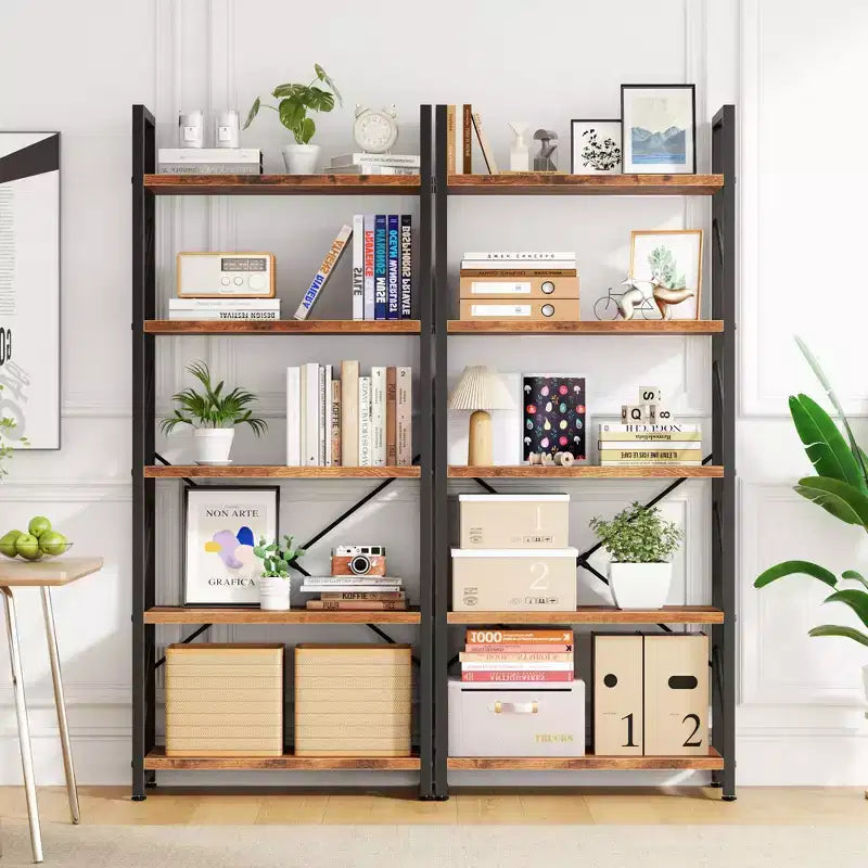Celebalcony 62.2 H x 23.6 W Scaffale a 5 ripiani, libreria alta in legno con struttura in metallo, moderno porta libri, scaffali portaoggetti per ufficio domestico