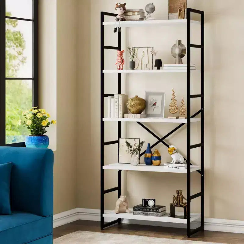 Celebalcony 62.2 H x 23.6 W Scaffale a 5 ripiani, libreria alta in legno con struttura in metallo, moderno porta libri, scaffali portaoggetti per ufficio domestico
