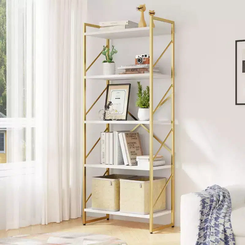 Celebalcony 62.2 H x 23.6 W Scaffale a 5 ripiani, libreria alta in legno con struttura in metallo, moderno porta libri, scaffali portaoggetti per ufficio domestico