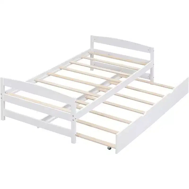 Lettino in legno con rotelle, letto a piattaforma a una piazza, struttura salvaspazio per bambini e ospiti bianco taglia unica