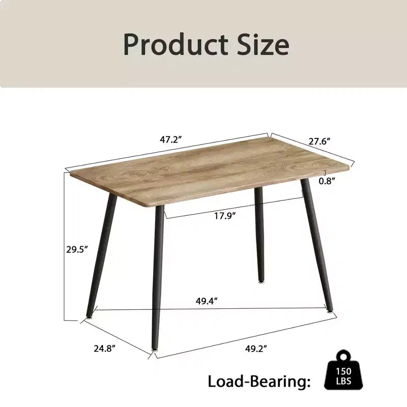 Tavolo da Pranzo Rettangolare Moderno, Piano in MDF Effetto Legno e Gambe in Metallo Nero, Posti 4-6
