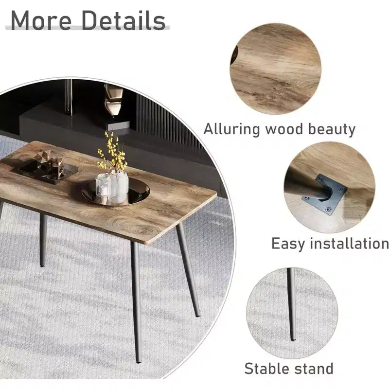 Tavolo da Pranzo Rettangolare Moderno, Piano in MDF Effetto Legno e Gambe in Metallo Nero, Posti 4-6