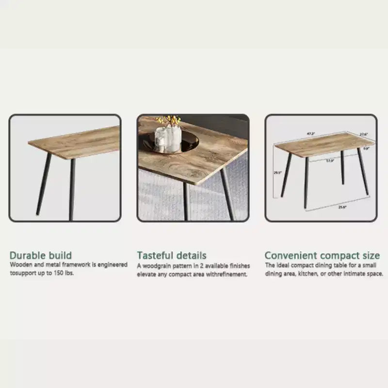 Tavolo da Pranzo Rettangolare Moderno, Piano in MDF Effetto Legno e Gambe in Metallo Nero, Posti 4-6
