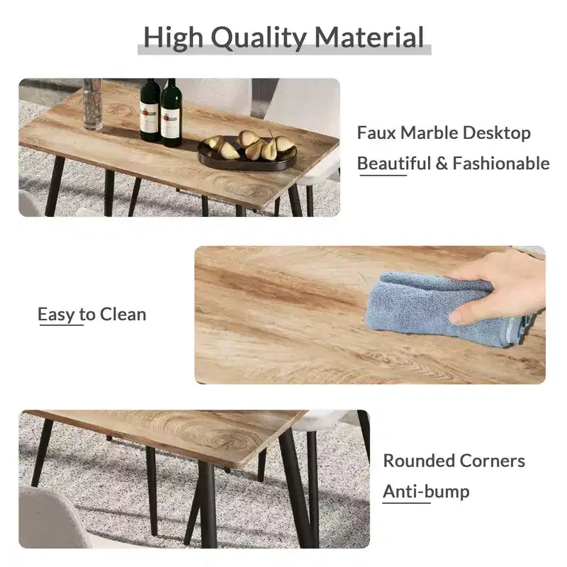 Tavolo da Pranzo Rettangolare Moderno, Piano in MDF Effetto Legno e Gambe in Metallo Nero, Posti 4-6