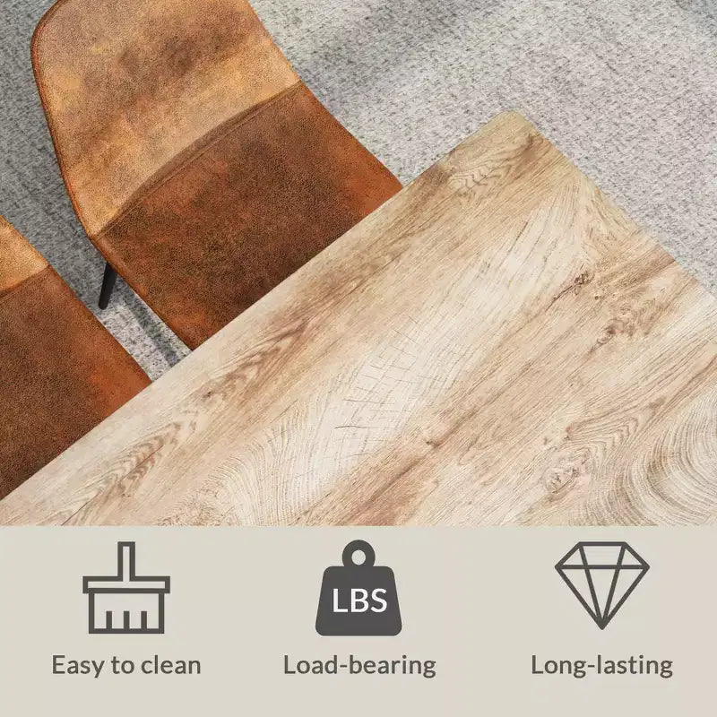 Tavolo da Pranzo Rettangolare Moderno, Piano in MDF Effetto Legno e Gambe in Metallo Nero, Posti 4-6