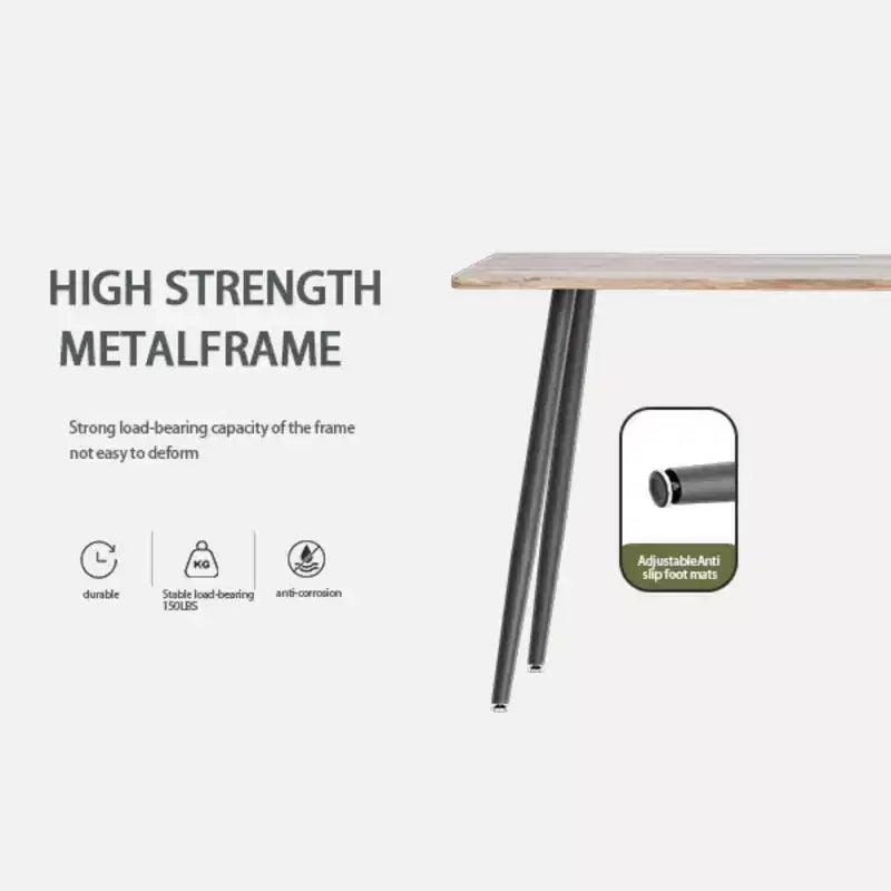 Tavolo da Pranzo Rettangolare Moderno, Piano in MDF Effetto Legno e Gambe in Metallo Nero, Posti 4-6
