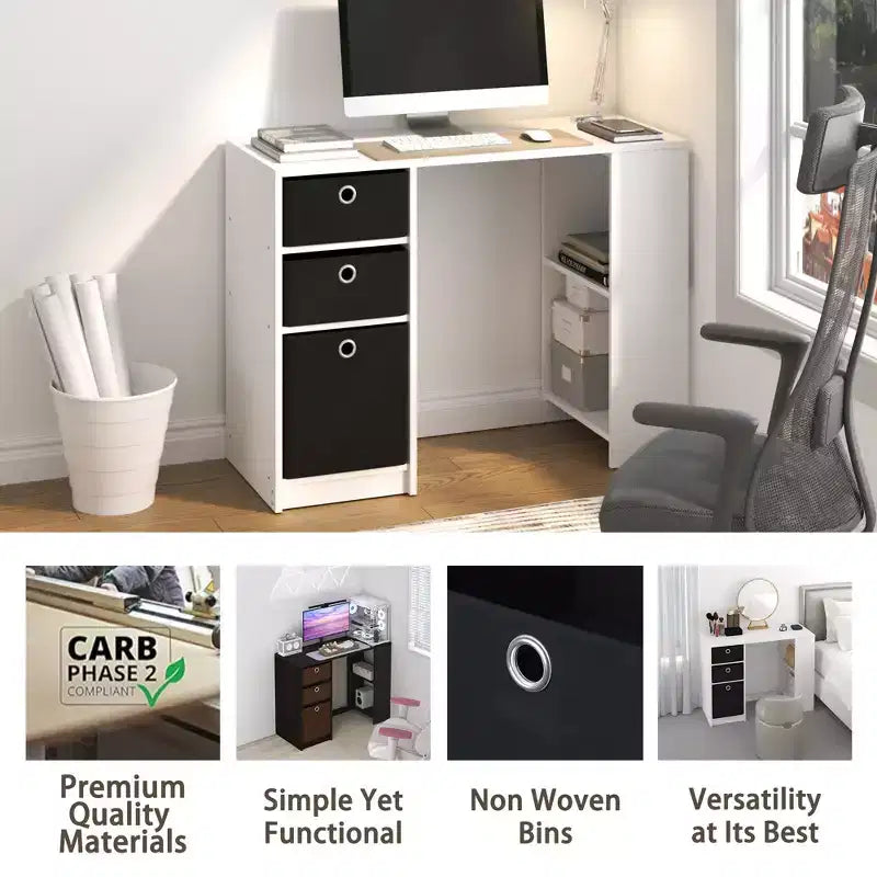 HOMLUX 39 Scrivania per Computer Scrivania da Studio con 3 Contenitori e Ripiani Aperti