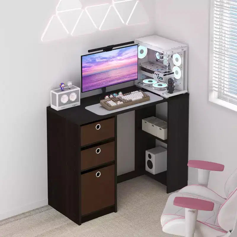 HOMLUX 39 Scrivania per Computer Scrivania da Studio con 3 Contenitori e Ripiani Aperti