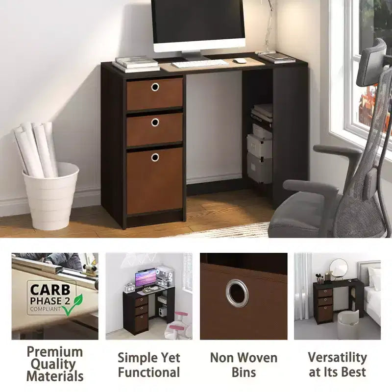 HOMLUX 39 Scrivania per Computer Scrivania da Studio con 3 Contenitori e Ripiani Aperti