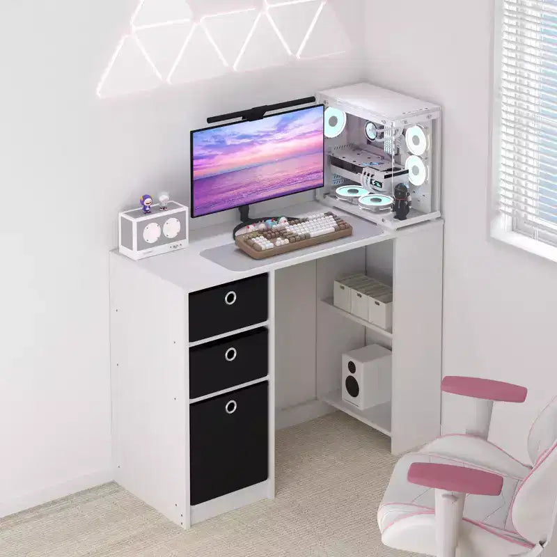 HOMLUX 39 Scrivania per Computer Scrivania da Studio con 3 Contenitori e Ripiani Aperti