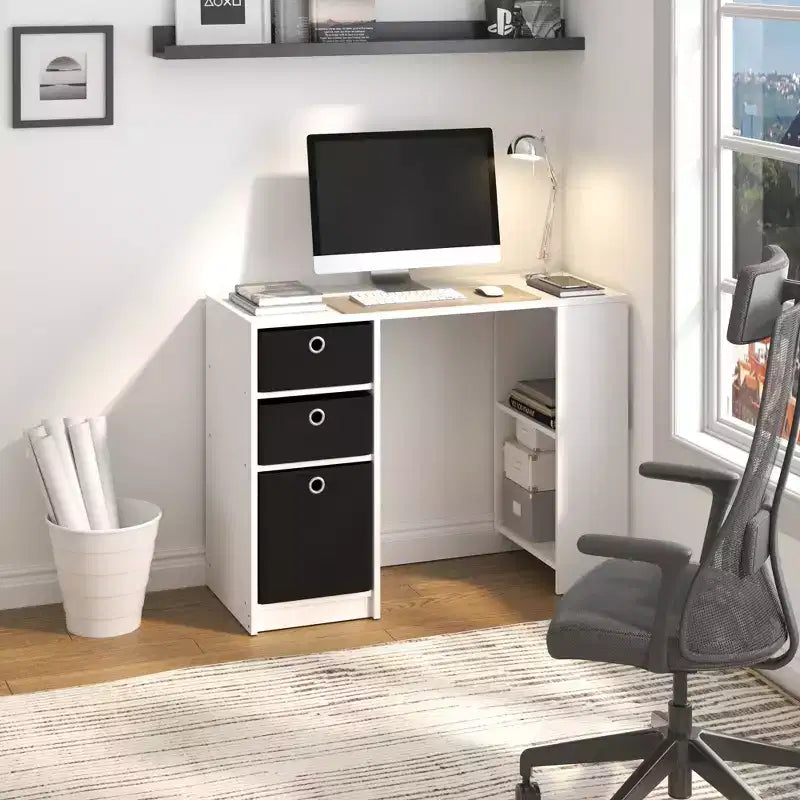 HOMLUX 39 Scrivania per Computer Scrivania da Studio con 3 Contenitori e Ripiani Aperti