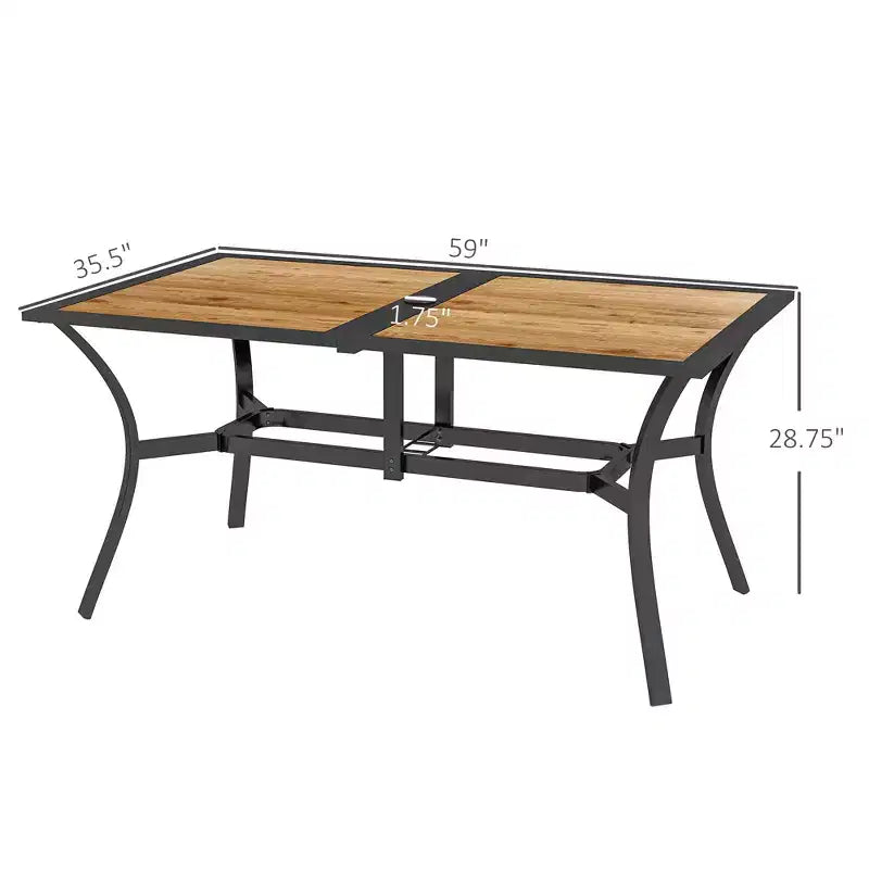Tavolo da Patio Rettangolare con Foro per Ombrellone, Tavolo da Pranzo da Esterno Rettangolare in Finto Legno per 6 Persone per Giardino