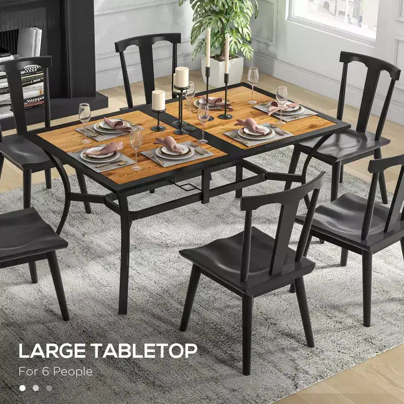 Tavolo da Patio Rettangolare con Foro per Ombrellone, Tavolo da Pranzo da Esterno Rettangolare in Finto Legno per 6 Persone per Giardino