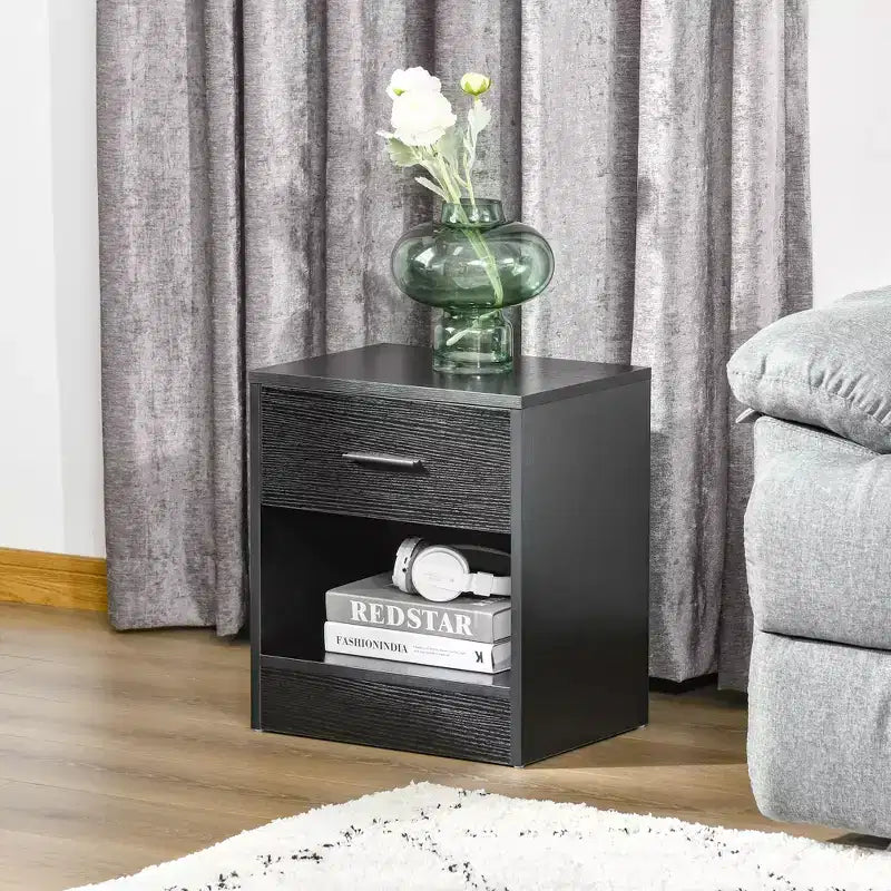 Tavolino moderno con cassetto e ripiano aperto, bianco, 40 cm L x 30 cm P x 45 cm H