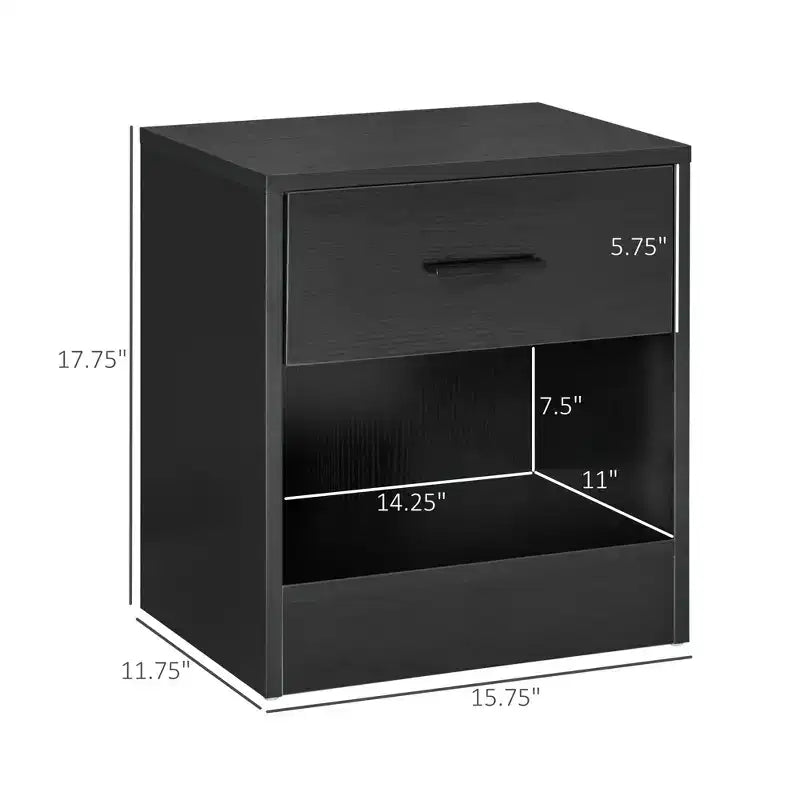 Tavolino moderno con cassetto e ripiano aperto, bianco, 40 cm L x 30 cm P x 45 cm H