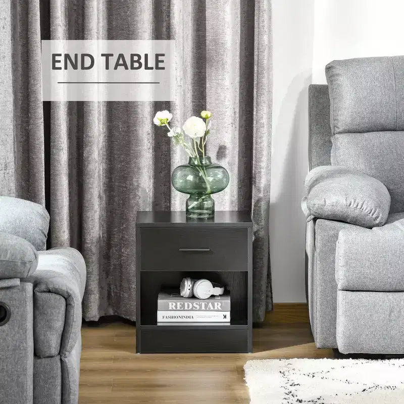 Tavolino moderno con cassetto e ripiano aperto, bianco, 40 cm L x 30 cm P x 45 cm H