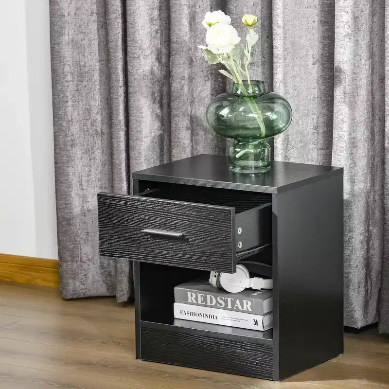 Tavolino moderno con cassetto e ripiano aperto, bianco, 40 cm L x 30 cm P x 45 cm H