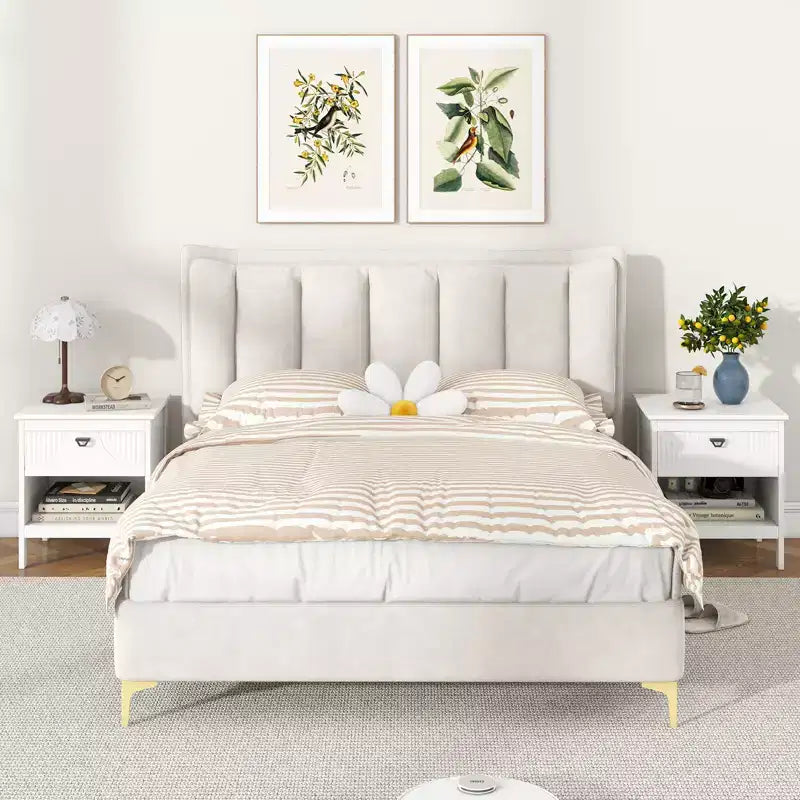 Costway Tavolino con 2 cassetti e ripiano aperto a 2 livelli, comodino a 2 piani per camera da letto, 2 pz