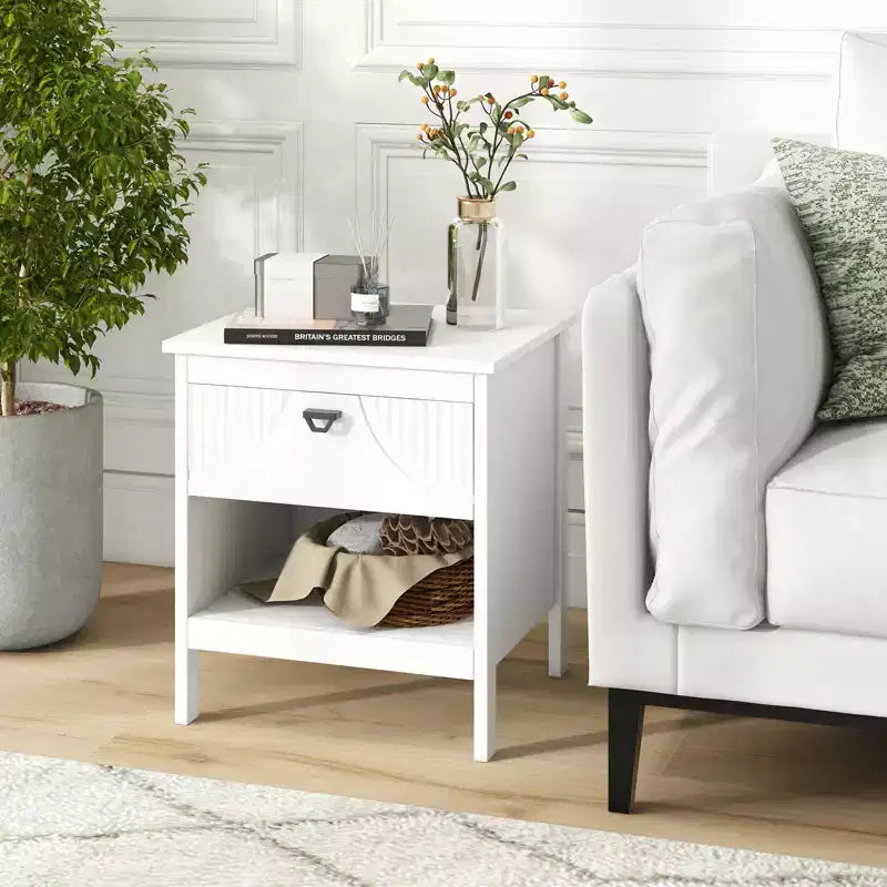 Costway Tavolino con 2 cassetti e ripiano aperto a 2 livelli, comodino a 2 piani per camera da letto, 2 pz