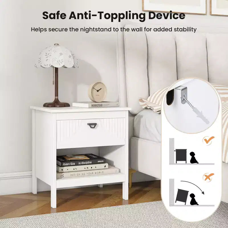 Costway Tavolino con 2 cassetti e ripiano aperto a 2 livelli, comodino a 2 piani per camera da letto, 2 pz