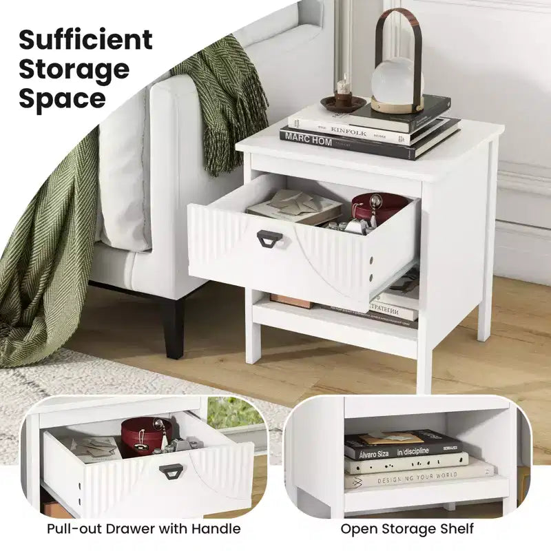 Costway Tavolino con 2 cassetti e ripiano aperto a 2 livelli, comodino a 2 piani per camera da letto, 2 pz