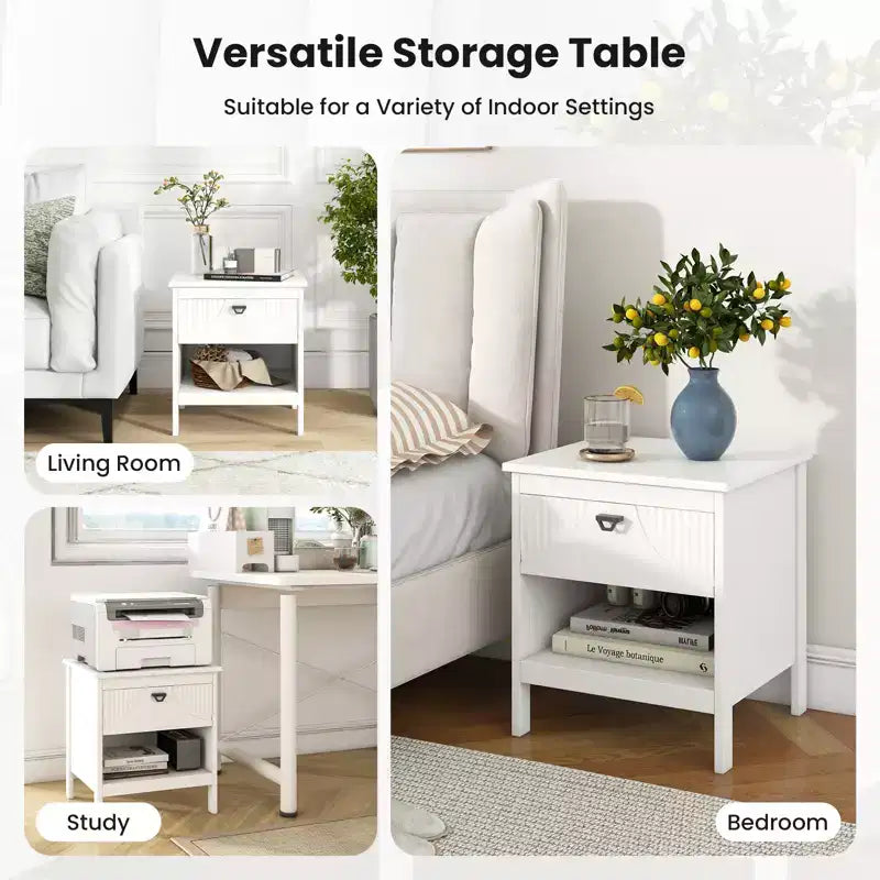 Costway Tavolino con 2 cassetti e ripiano aperto a 2 livelli, comodino a 2 piani per camera da letto, 2 pz
