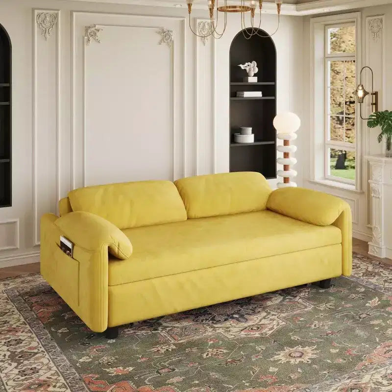 TUYOHW Divano Moderno Trasformabile da 54 Pollici, Divano Letto in Velluto con Tasche Contenitore, Divanetto a Scomparsa 2 in 1 per Soggiorno, Spazi Piccoli
