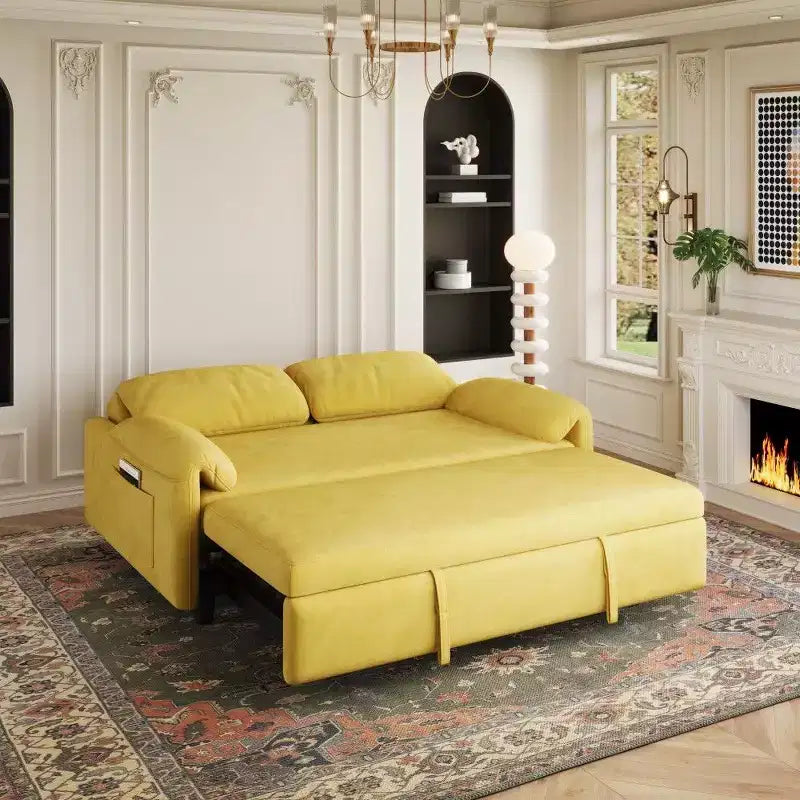 TUYOHW Divano Moderno Trasformabile da 54 Pollici, Divano Letto in Velluto con Tasche Contenitore, Divanetto a Scomparsa 2 in 1 per Soggiorno, Spazi Piccoli