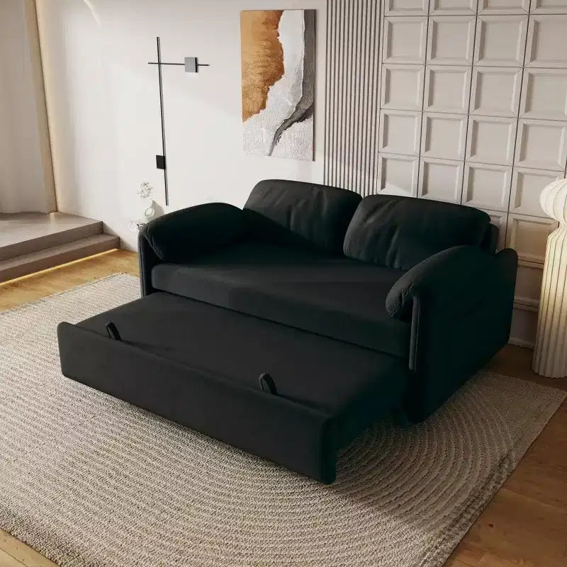 TUYOHW Divano Moderno Trasformabile da 54 Pollici, Divano Letto in Velluto con Tasche Contenitore, Divanetto a Scomparsa 2 in 1 per Soggiorno, Spazi Piccoli
