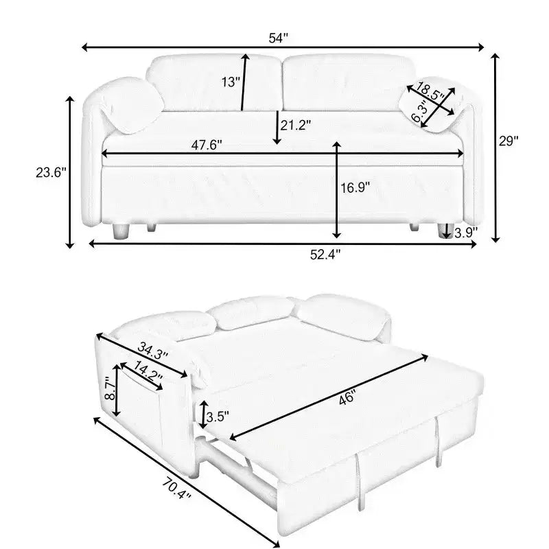 TUYOHW Divano Moderno Trasformabile da 54 Pollici, Divano Letto in Velluto con Tasche Contenitore, Divanetto a Scomparsa 2 in 1 per Soggiorno, Spazi Piccoli