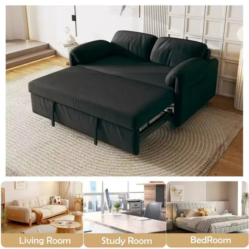 TUYOHW Divano Moderno Trasformabile da 54 Pollici, Divano Letto in Velluto con Tasche Contenitore, Divanetto a Scomparsa 2 in 1 per Soggiorno, Spazi Piccoli