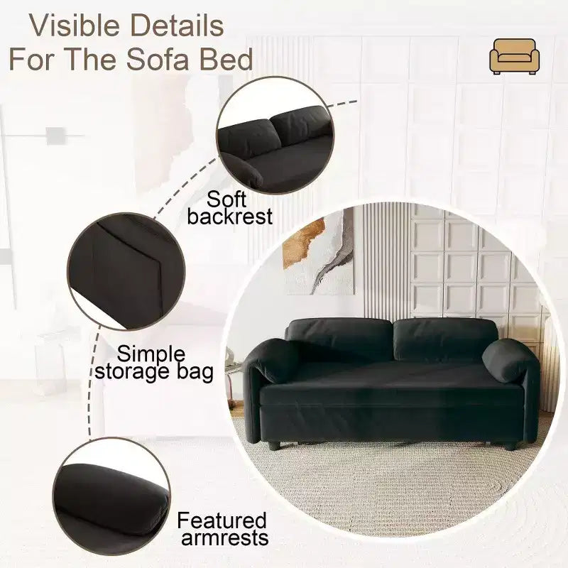 TUYOHW Divano Moderno Trasformabile da 54 Pollici, Divano Letto in Velluto con Tasche Contenitore, Divanetto a Scomparsa 2 in 1 per Soggiorno, Spazi Piccoli