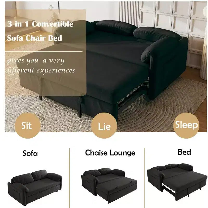 TUYOHW Divano Moderno Trasformabile da 54 Pollici, Divano Letto in Velluto con Tasche Contenitore, Divanetto a Scomparsa 2 in 1 per Soggiorno, Spazi Piccoli