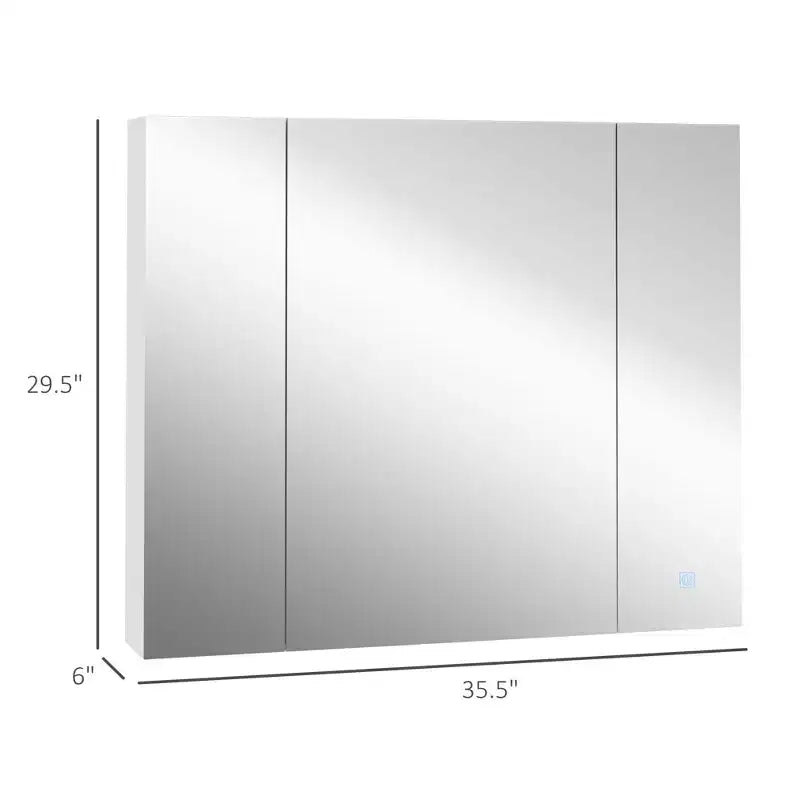 Mobiletto con specchio a LED, organizer da bagno a parete con interruttore touch dimmerabile, ricarica USB