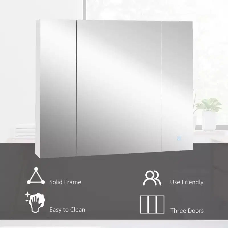 Mobiletto con specchio a LED, organizer da bagno a parete con interruttore touch dimmerabile, ricarica USB