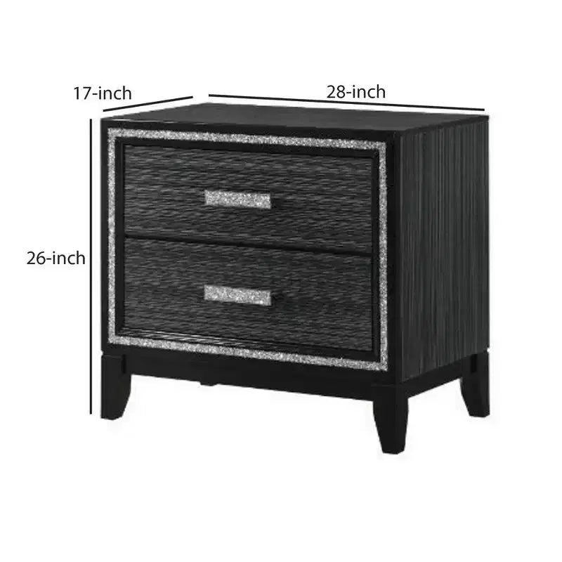 Comodino Royal Hampton con 2 cassetti e dettagli scintillanti, nero